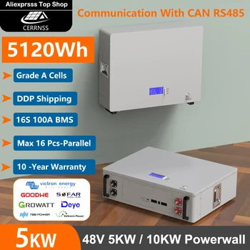 Powerwall 48V 5KW 100Ah LiFePO4 Pil Paketi 6000 + Döngüleri 16S 100A BMS İle RS485 COM Güneş Kapalı / ızgara 10 Yıl Garanti