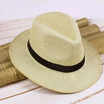 Erkekler Hasır Panama Şapka El Yapımı Kovboy şapkası Yaz Plaj Seyahat Sunhat MU8669