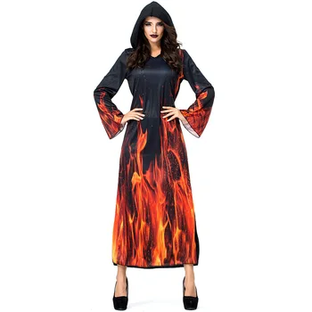 Yeni Varış Kadın Alev Şeytan Kostüm Cadılar Bayramı Yetişkin Parti Cosplay cadı Fantasia elbise