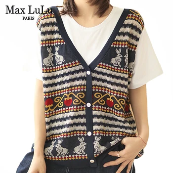 Max LuLu İngiltere 2021 Stil Yaz Bayan Örme Patchwork Tee Gömlek Bayanlar Kısa Kollu T-Shirt Vintage Gevşek Casual Tops