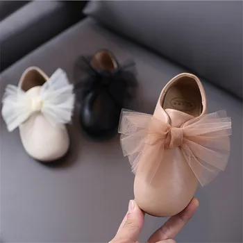 Yeni Bahar Çocuklar Kızlar İçin Ayakkabı Deri Net İplik Yay-düğüm Kızlar Prenses Ayakkabı Yumuşak Alt Sevimli Moda Yürümeye Başlayan Bebek Ayakkabıları