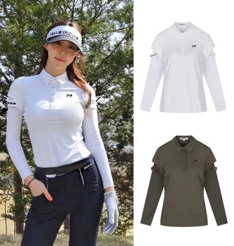 Golf Gömlek Bayanlar Moda Polo Gömlek Buz İpek Sleevee Elastik Yumuşak Dokunmatik İlkbahar / Sonbahar Açık Spor Golf Üst