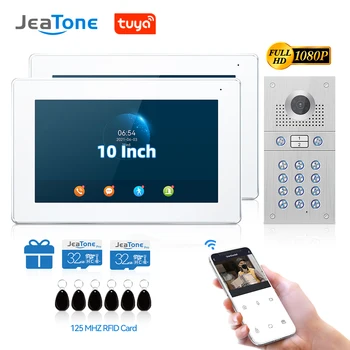 Jeatone 10 İnç İki Birimleri İçin Video Kapı Telefon İnterkom Tuya Daire WiFi Kodu Tuş takımı/RFID Kartı/APP Hareket Algılama Kilidini 