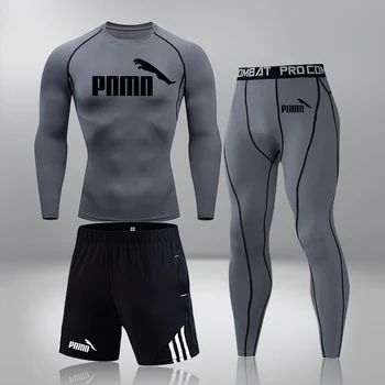 Erkek Spor Sıkıştırma Takım Elbise Eğitim Giyim Seti Eğitim Koşu Spor termal iç çamaşır Koşu Egzersiz spor salonu taytları