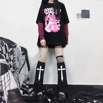 Çapraz bacak ısıtıcıları Gotik Çorap Japon JK Lolita Harajuku Y2k Sıcak Kız Bacak Seti Uzun Punk Serin Siyah Çorap Uyluk Aksesuarları