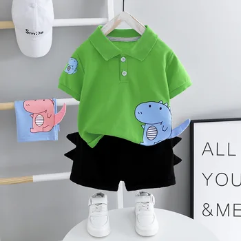 Yaz Erkek T Giyim Setleri Sevimli Hayvan Pamuk Malzeme Bebek Takım Elbise Yüksek Kaliteli Kısa Çocuk Gömlek 2 Yaşında Costom