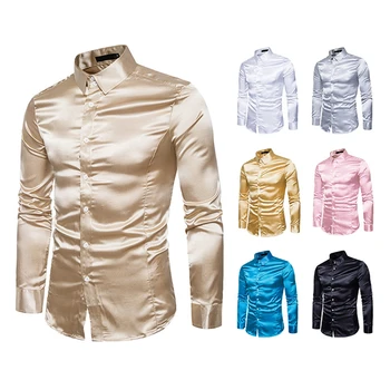 Erkekler Moda Vahşi iş gömleği Düz Renk Turn-Aşağı Yaka Uzun Kollu Düğme Aşağı Bluzlar Parti Çalışma Ofisi Tops