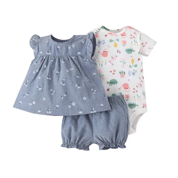 3 ADET Yenidoğan Bebek Kız giyim setleri 2021 Yaz Çiçek Üstleri T-shirt + Bodysuit + Şort Yeni Bebe Çocuk Giysileri Kıyafetler