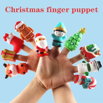 10 Adet Noel Parmak Bebek Mini Sevimli Noel Baba Geyik Kardan Adam El Dekor parmak kuklaları Ebeveyn-çocuk İnteraktif Oyuncaklar Çocuklar Hediyeler