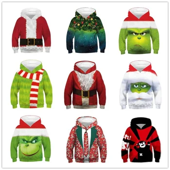 Noel Hoodie Yeşil Kürk Canavar Noel Baba Dijital Baskı Cosplay Hoodies çocuk giyim Kazak Kazak Çocuklar için