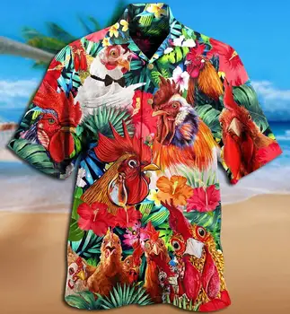 2022 Hawaiian erkek Gömlek Komik Horoz Rahat Plaj Yaz Üstleri Küba Tarzı Artı Boyutu Şişman Gömlek Erkekler İçin Düğme Streetwear