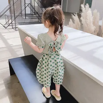 Yaz Kız giyim setleri Moda Kişilik Backless Kısa Kollu + Gevşek Kırpılmış Pantolon Bebek Çocuk Çocuk Giyim Takım Elbise