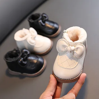 Eu16-20 Kış Yeni Kalın Bebek Kız Kar Botları Düz Renk Bebek İlk Yürüyüşe Bebek Patik Toddler kısa Çizmeler