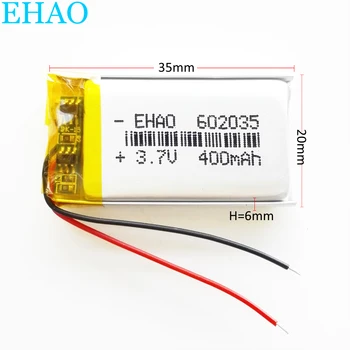 EHAO 602035 3.7 V 400mAh Lityum Polimer LiPo şarj edilebilir pil İçin Mp3 GPS bluetooth akıllı saat
