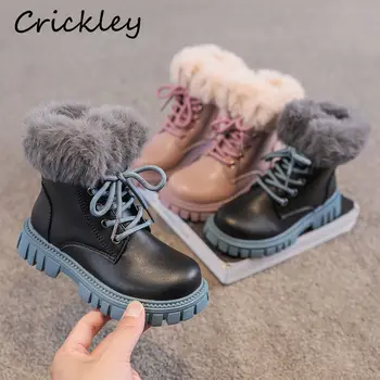 Kış Faux Kürk çocuk çizmeleri Katı Peluş Sıcak Zip Ayak Bileği Ayakkabı Çocuk Kız Kalınlaşmak PU Deri Anti Kayma Kızlar Moda Çizmeler
