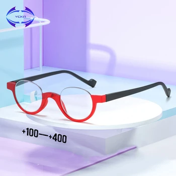 VCKA Yuvarlak Yarım çerçeve okuma gözlüğü kadın Erkek Ultra Hafif Taşınabilir Kişilik Rahat Presbiyopik Gözlük + 1.00 ila + 4.00