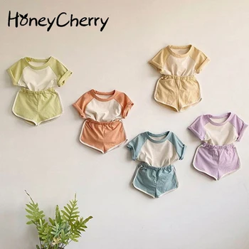HoneyCherry Yaz çocuk Kısa Kollu Set Bebek Bebek Giysileri çocuk Giysileri yazlık t-shirt Şort İki Adet