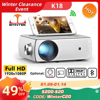 BYINTEK K18 Full HD 1920x1080 LCD Akıllı Android WİFİ LED Video Ev Sineması Taşınabilir Mini Projektör 4K 1080P Smartphone için