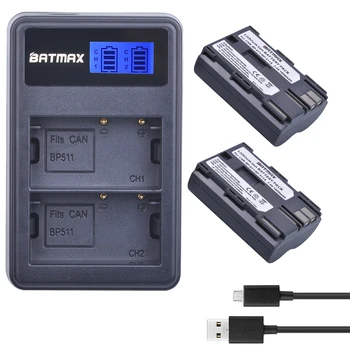 Batmax BP - 511 BP-511A BP 511 pil+ LCD USB çifte şarj makinesi Canon EOS 40D 30D 20D 5D G6 G5 G3 G2 G1 EOS 300D 50D