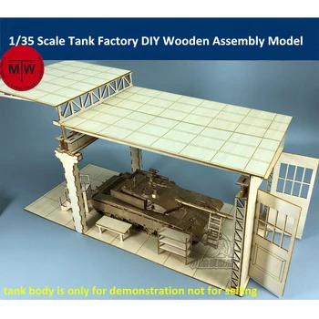 1/35 Ölçekli Tankı Fabrika Garaj Tamir Dükkanı Tankı Sahne Diorama DIY Ahşap Montaj model seti