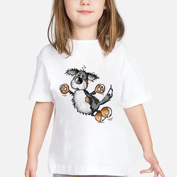 Sevimli Karikatür Kız Elbise Bernese Dağ Köpek Baskı Kawaii Estetik T-shirt Enfant Fille Sonbahar Rahat Sokak Harajuku T Shirt