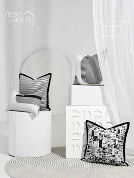 İskandinav minder örtüsü 50x50cm Dekoratif Yastık Kılıfı Oturma Odası için Pamuklu Deri Patchwork Kanepe Yastıkları Ev Dekor Yastıklar