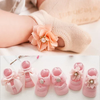 3 Çift/grup Yenidoğan Bebek Çorap Dantel Çiçek Kaymaz Çocuklar Kat Pamuk Çorap Yay Bebek Kız Çorap Bahar Yaz Kızlar Hediye