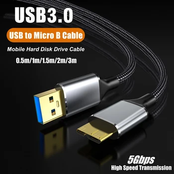 Mikro B Kablosu sabit disk PC Dizüstü 5Gbps USB 3.0 Mikro B Kabloları USB A Mikro B Yüksek hızlı İletim sabit disk Kablosu