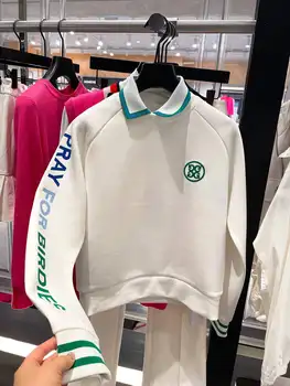 Golf gömlekleri kadın Sonbahar / Kış Açık Spor Golf Üst Rahat Tarzı Yuvarlak Boyun Kazak Sıcak Kazak Beyaz Renk
