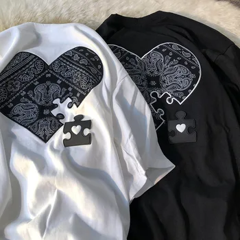 Amerikan Sokak Retro Kaju Çiçek Aşk kısa kollu tişört Kadın Yaz Erkekler Ve Kadınlar Büyük Boy T-shirt 240 Kg Üst S-5xl