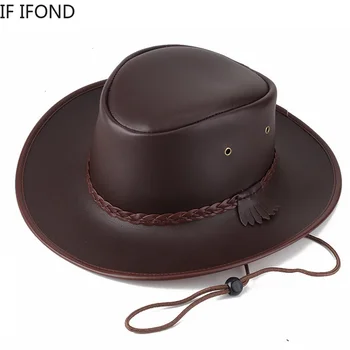 Yüksek Kaliteli Erkek Batı kovboy şapkası 2021 Suni Deri Beyefendi Caz Vintage Kap Sonbahar Kış Sombrero Hombre Kapaklar