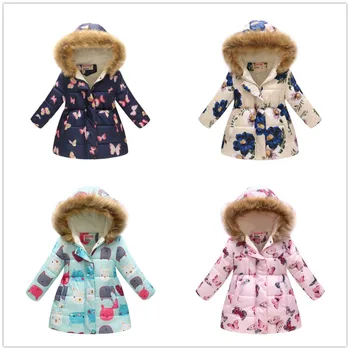 2019 Polar Kız Aşağı Ceketler Kalın Kış Çocuk Ceket Kapşonlu Kıyafetler Çiçek Bebek Kız Giyim Elbise Çocuk Palto 4-11Y