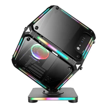 Mikro ATX Bilgisayar oyun kasası Özel Şekilli Küp Tasarım Şeffaf DIY bilgisayar masaüstü RGB Kılıfları Temperli Cam MATX ITX Şasi