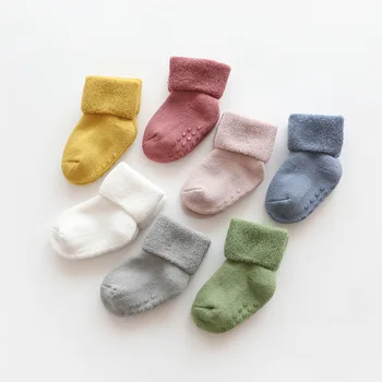 Sonbahar Kış Bebek Çorap Kalın Sıcak Anti Kayma Çorap Çocuklar için Düz Renk Erkek Bebek Çorap Yenidoğan Bebek Çorap Bebek Çorap Kız
