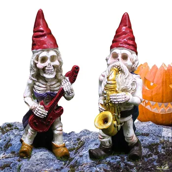 Zombi Gnome Cadılar Bayramı Zombi Evli Çift Bahçe Gnome İskelet Heykelleri Reçine İskelet Gnome Müzik Aleti İle Yard İçin