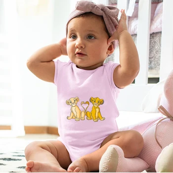 Çocuk Giysileri Komik Yenidoğan Bebek Romper Disney Aslan Kral Desen Pembe Kısa Kollu Bebek Bebe Erkek Kız Kısa Kollu Tulum