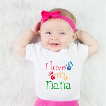 I Love My Nana Baskı Kız Bebek Giysileri Yenidoğan Pamuk Bebek Bodysuit Yaz Kısa Kollu Beyaz Erkek Bebek Bodysuit 0 - 18M Kostüm