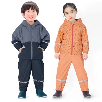 Yağmur Polar Ceket Pantolon Erkek Takım Elbise Su Geçirmez Bebek Kız Giyim Seti kapüşonlu ceket Tulum Spor ChildrenTracksuit Çocuklar Kıyafetler