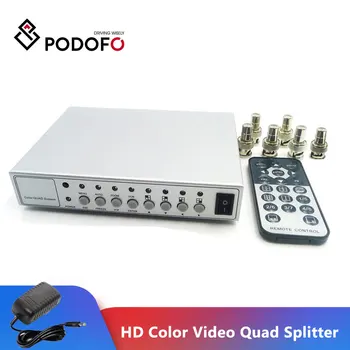 Podofo Metal Kabuk HD Renkli Video Quad Splitter CCTV Video Kamera İşlemci Sistemi Kiti Switcher 6 BNC Adaptörü Uzaktan Kumanda