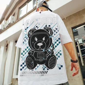 Meteor Ayı Grafik T Shirt Büyük Boy erkek Kısa Kollu T-Shirt Streetwear Tops Giyim Harajuku Moda Erkek Yaz Tees