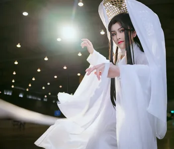 Xie Lian Cosplay Kostüm Tian Guan Ci Fu Cosplay Xielian peruk Bambu Şapka Prop Beyaz Han Fu Anime Kıyafet Unisex Kostümleri