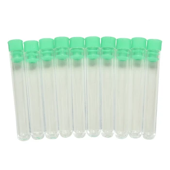 Laboratuvar sert plastik tüp polistiren test tüpleri yüksek şeffaflık şeffaf tüpler yeşil tıpa okul laboratuvarı kaynağı 10 ADET