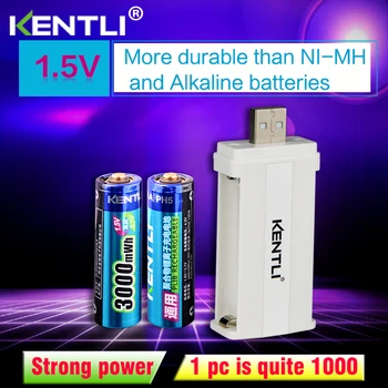 2 adet KENTLI 1.5 v 3000mWh Li-polimer li-ıon lityum şarj edilebilir AA pil batterie + 2 yuvaları CU57 şarj