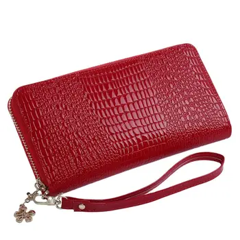 Moda Patent deri kadın cüzdan uzun Bayan debriyaj cüzdan çanta fermuar