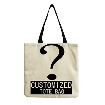 Kişiye Özel kadın büyük el çantası Keten keten çantalar Baskı Logolu Özel Resimleriniz alışveriş çantası DIY El Omuz Paketleri