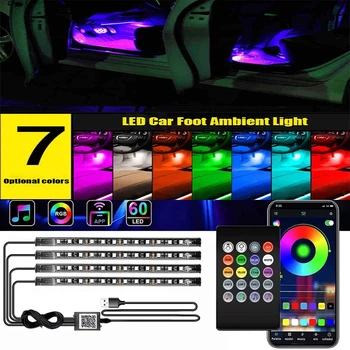 Araba İç Dekoratif ışıklar Led Ayak Ortam ışığı USB Neon Mood Aydınlatma Arkadan Aydınlatmalı Uzaktan / Ses Kontrolü Atmosfer Lambası