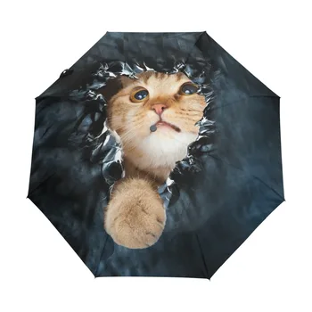 Hakiki Marka Katlanır Şemsiye Yağmur Kadınlar Siyah Kaliteli Otomatik Güneş Şemsiyeleri Anti UV Sevimli Kedi Desen Güneş Koruyucu plaj şemsiyesi