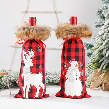 Son 2021 noel hediyesi Çanta Tutucu Santa şarap şişesi tozluk Noel Noel Süslemeleri Ev için 2020 Eve Navidad hediye çantası