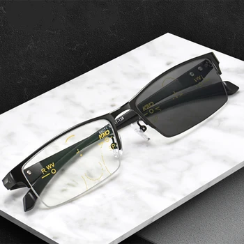 Fotokromik okuma gözlüğü Erkekler Kadınlar İlerici Multifokal Presbiyopi Gözlük Siyah TR 90 Çerçeve Metal Ultra Hafif