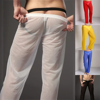 2022 Erkekler Seksi Eşcinsel İç Çamaşırı tam örgü Gevşek Uzun pantolon Pijama Şeffaf Konfor Hızlı Kuru Pantolon Uyku Dipleri Clubwear